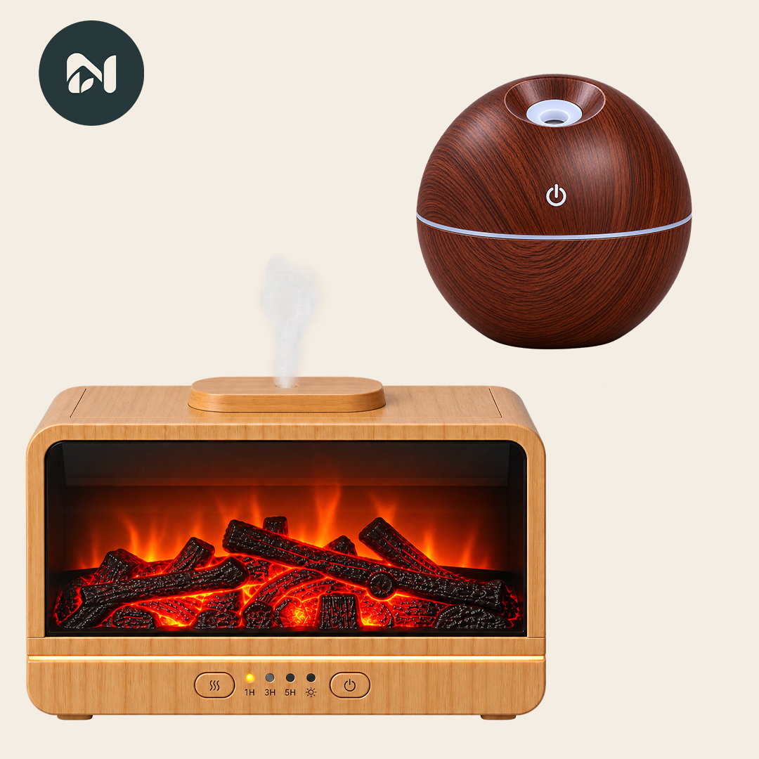 Humidificador con efecto de llama y luz ambiental