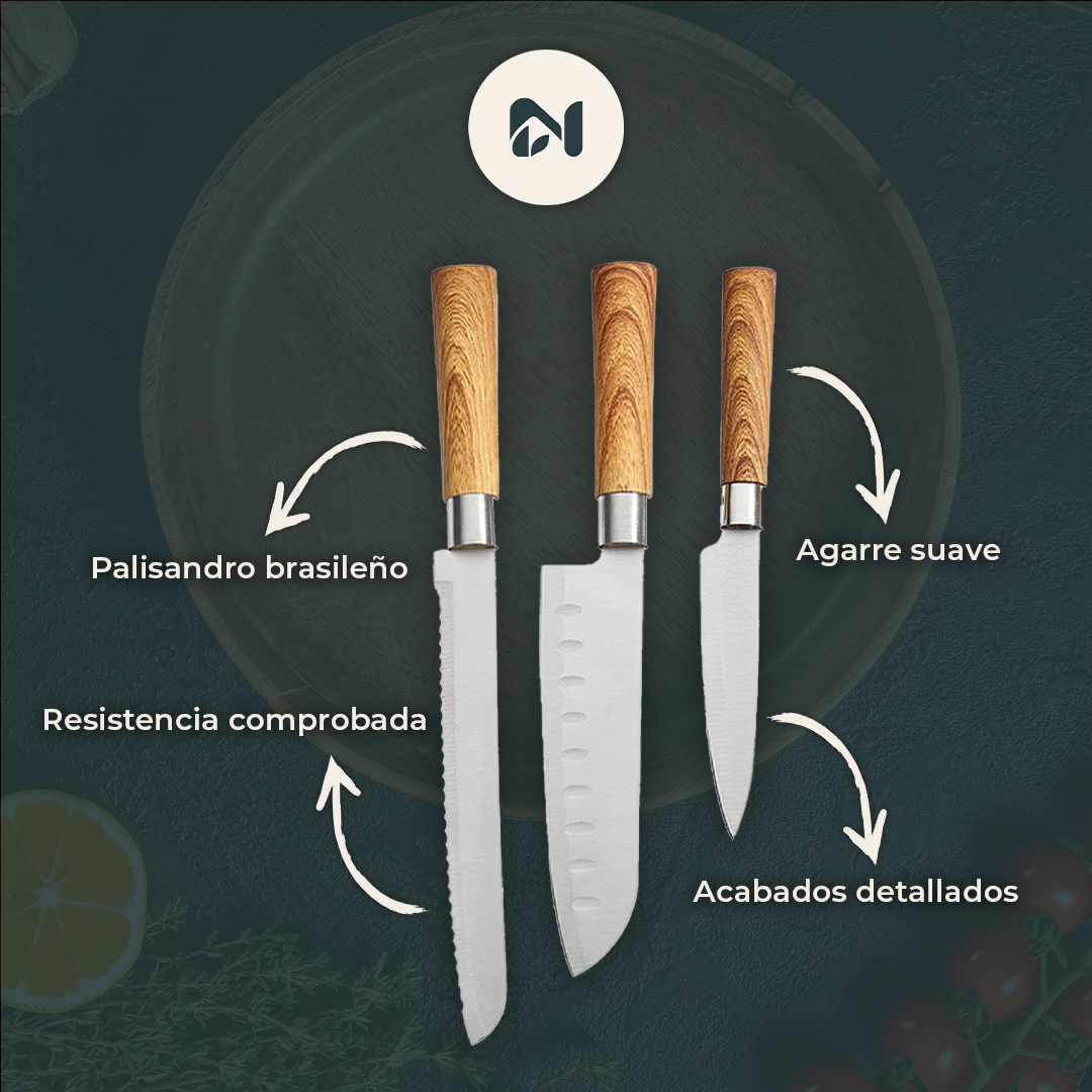 Set de 3 Cuchillos de Cocina - detalles