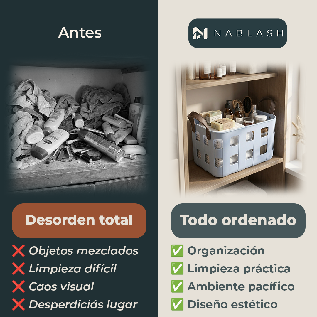 Canasto organizador con manijas de cuero sintético