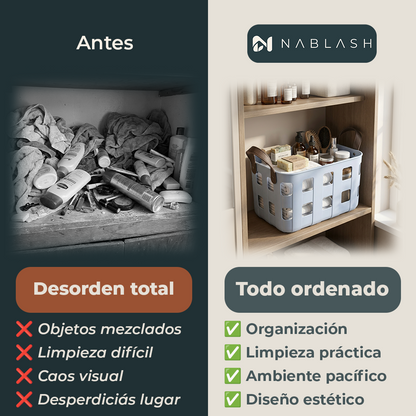 Canasto organizador con manijas de cuero sintético