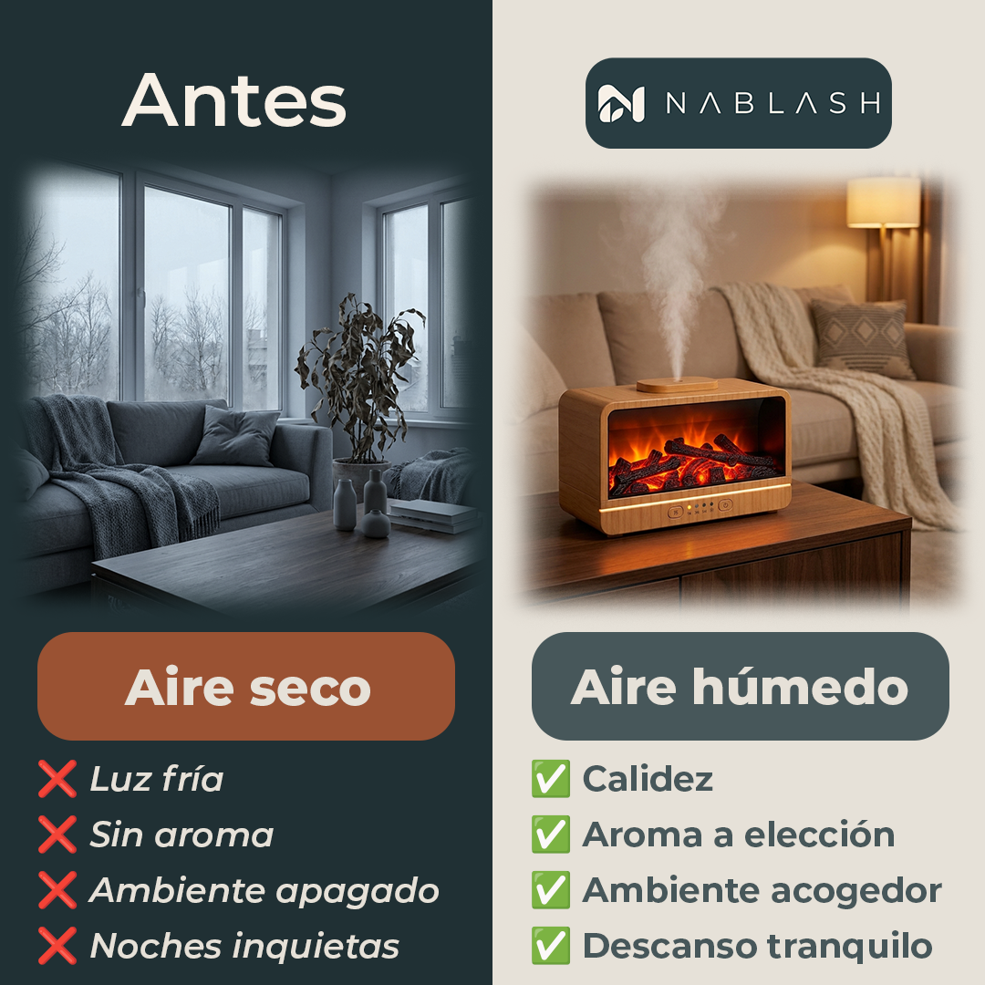 Humidificador con efecto de llama y luz ambiental