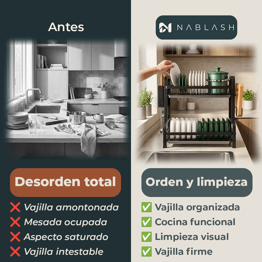 Escurridor de platos de acero de 2 niveles