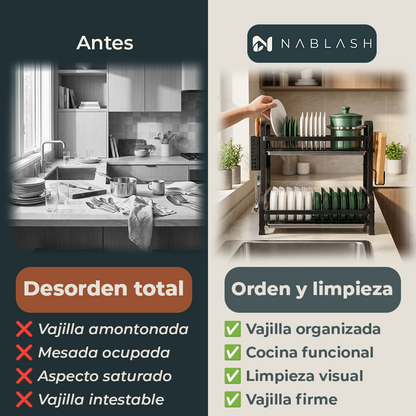 Escurridor de platos de acero de 2 niveles