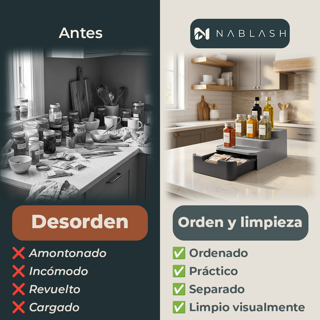 Organizador escalonado de alacena con cajón
