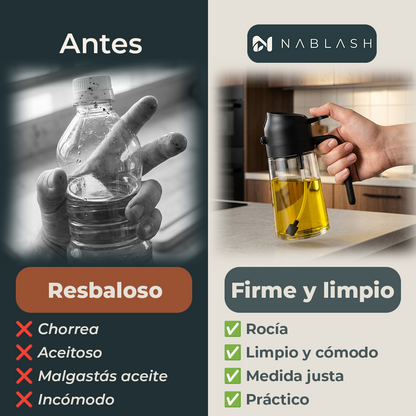 Aceitera de vidrio 2 en 1 rociadora y vertedora