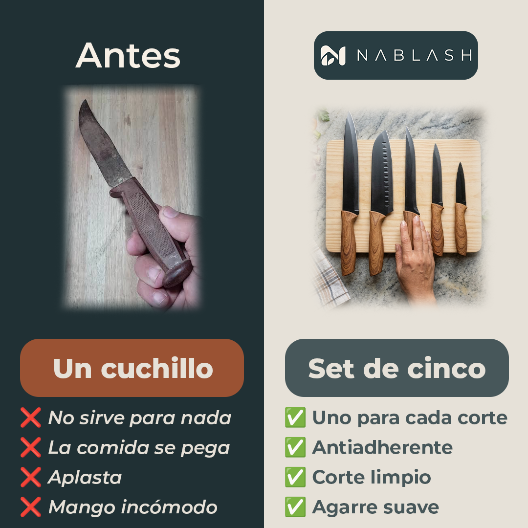 Set de 5 cuchillos de cocina de acero inoxidable