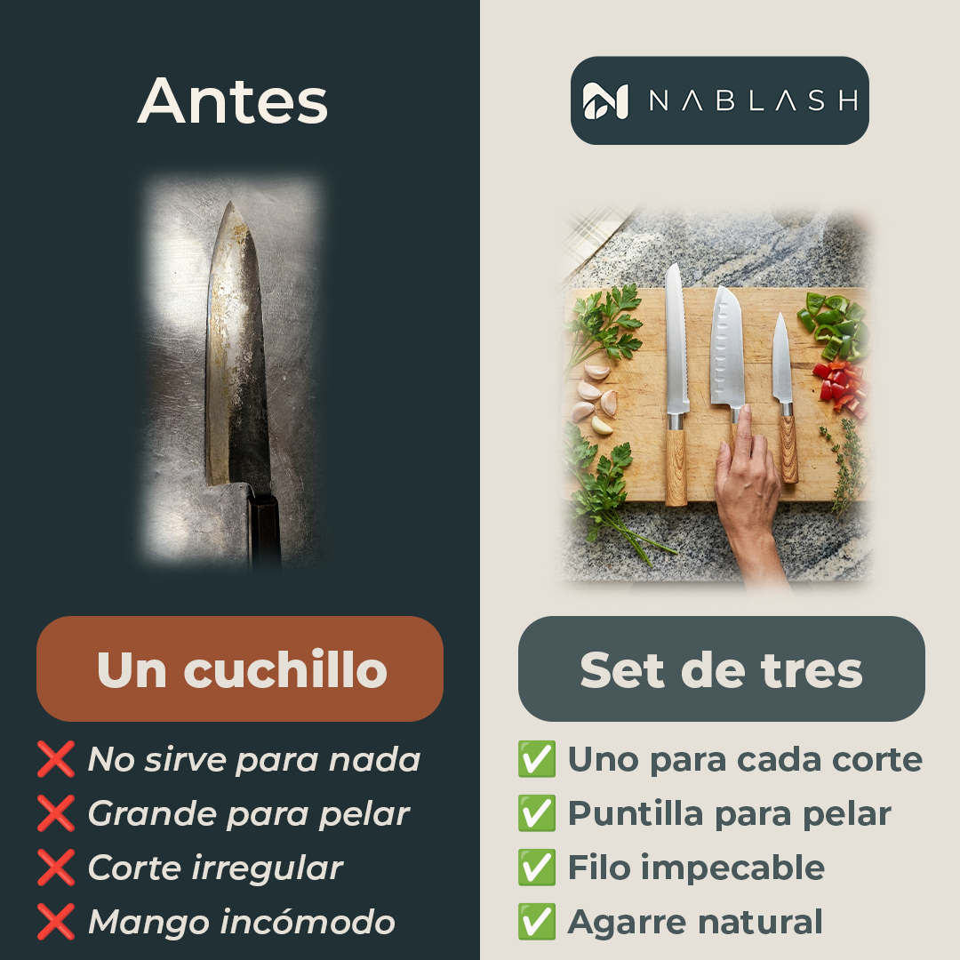 Set de 3 cuchillos de cocina con mango de palisandro
