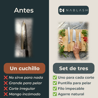 Set de 3 cuchillos de cocina con mango de palisandro