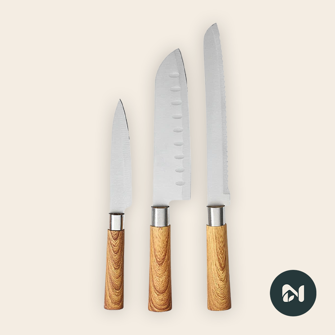 Set de 3 cuchillos de cocina con mango de palisandro