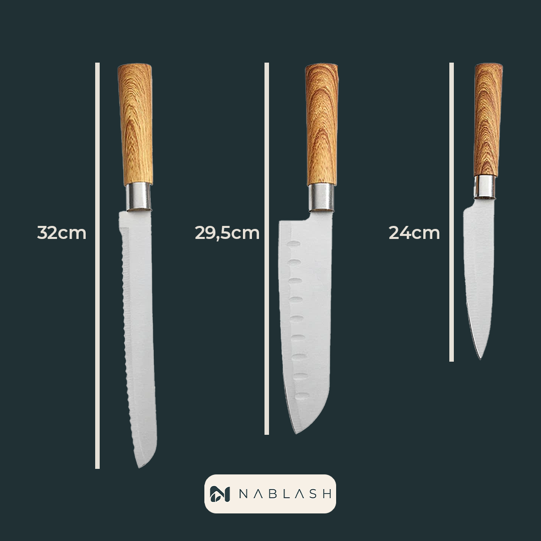 Set de 3 cuchillos de cocina con mango de palisandro