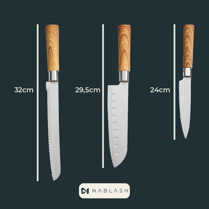 Set de 3 cuchillos de cocina con mango de palisandro