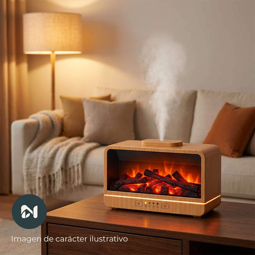 Humidificador con efecto de llama y luz ambiental