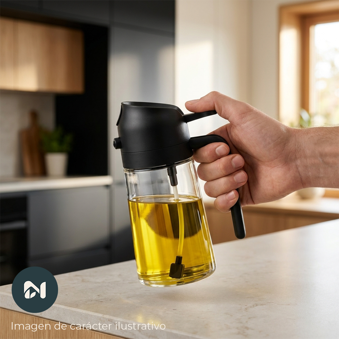 Aceitera de vidrio 2 en 1 rociadora y vertedora