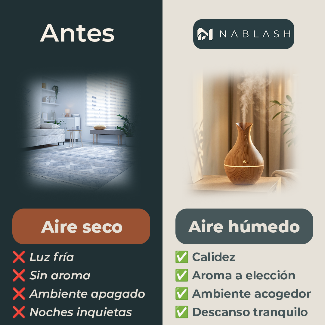 Humidificador Difusor Aromático Florero de Madera - antes y después