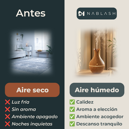 Humidificador Difusor Aromático Florero de Madera - antes y después