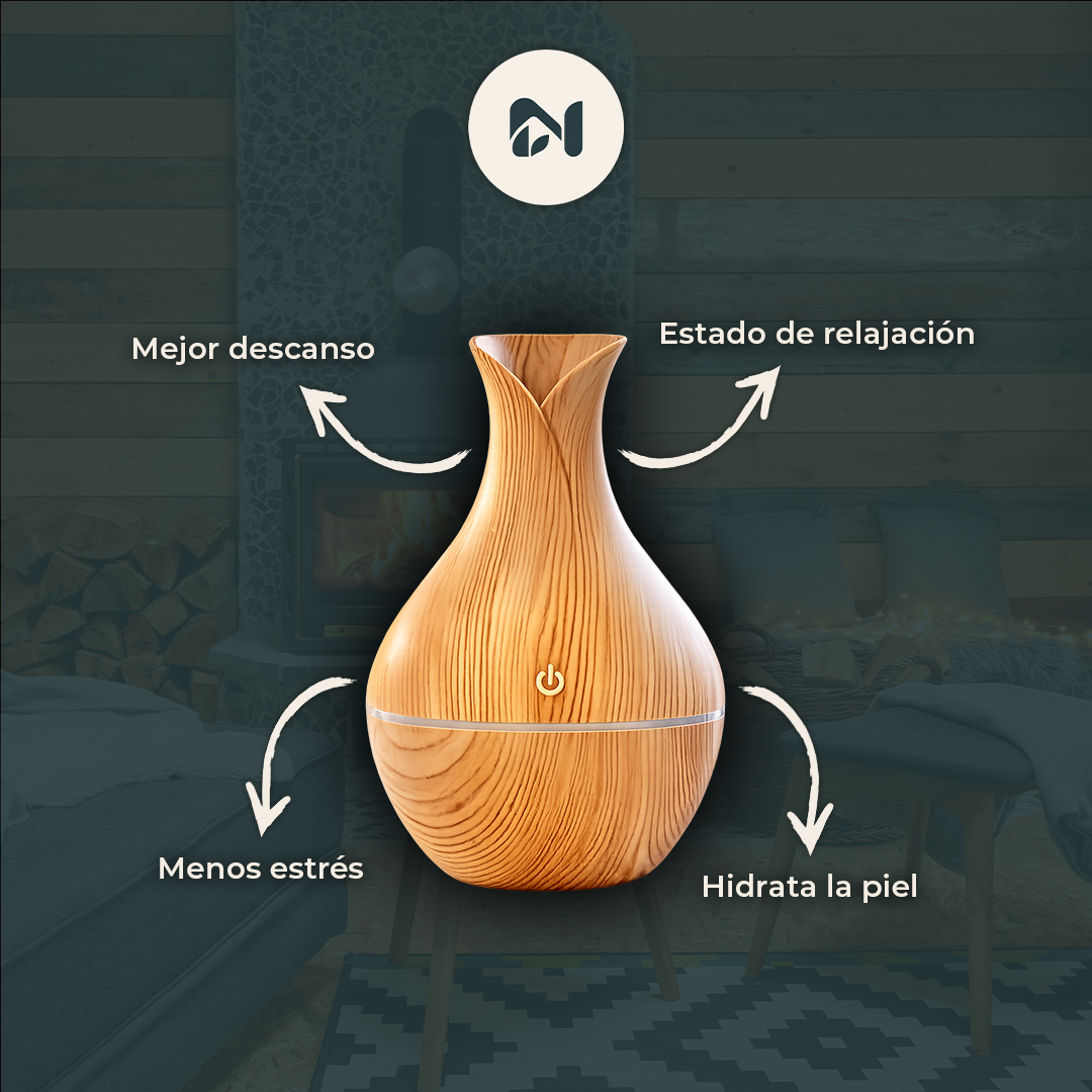 Humidificador Difusor Aromático Florero de Madera - beneficios