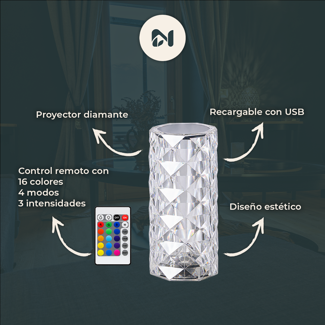 Lámpara de Cristal Diamante RGB con Control Remoto - beneficios