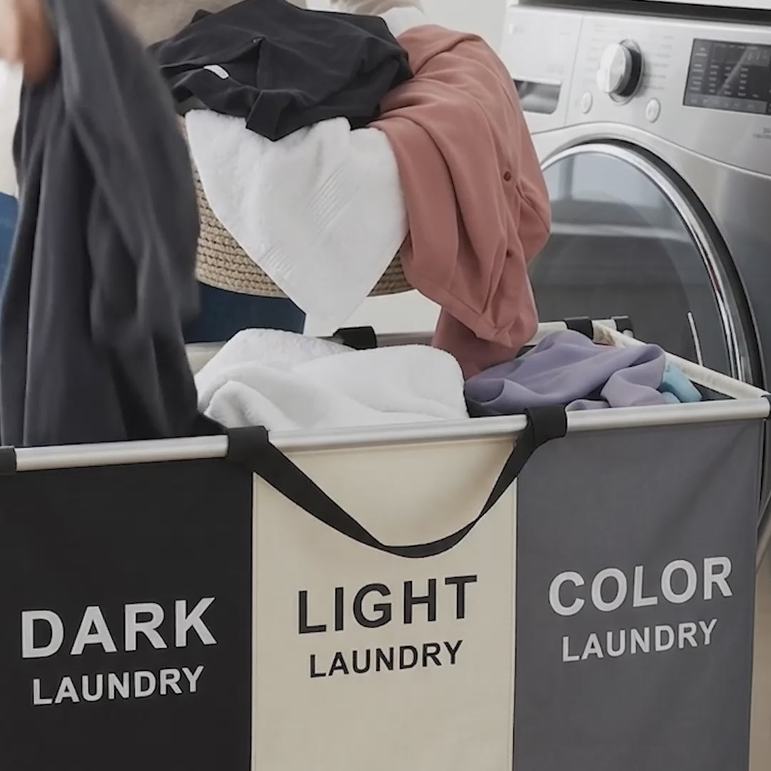 Canasto Separador de Ropa Triple - video del producto